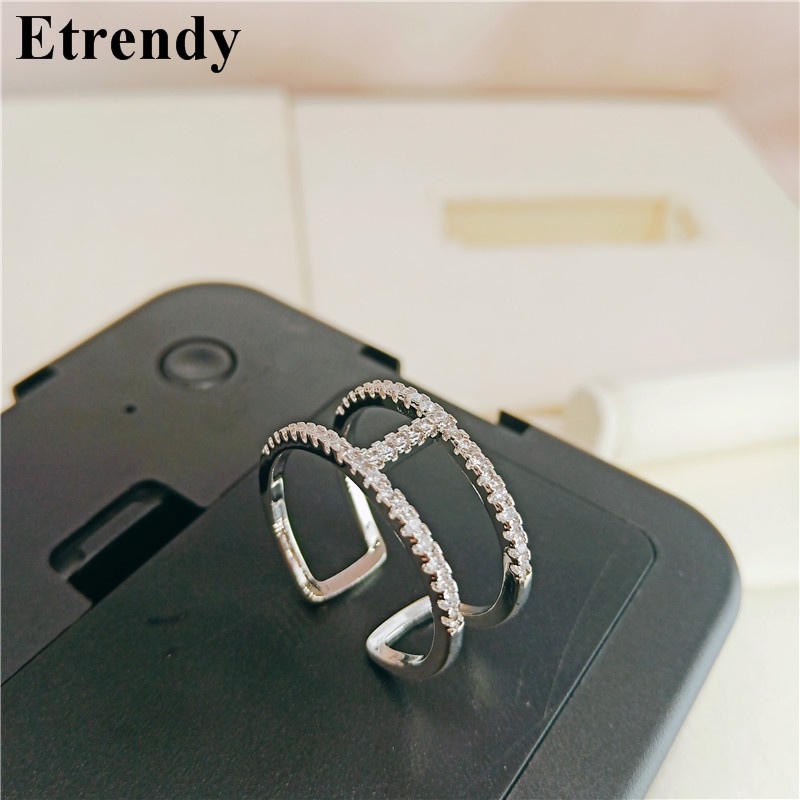 Nhẫn Hở Hai Lớp Đính Đá Zircon Sang Trọng Cho Nữ