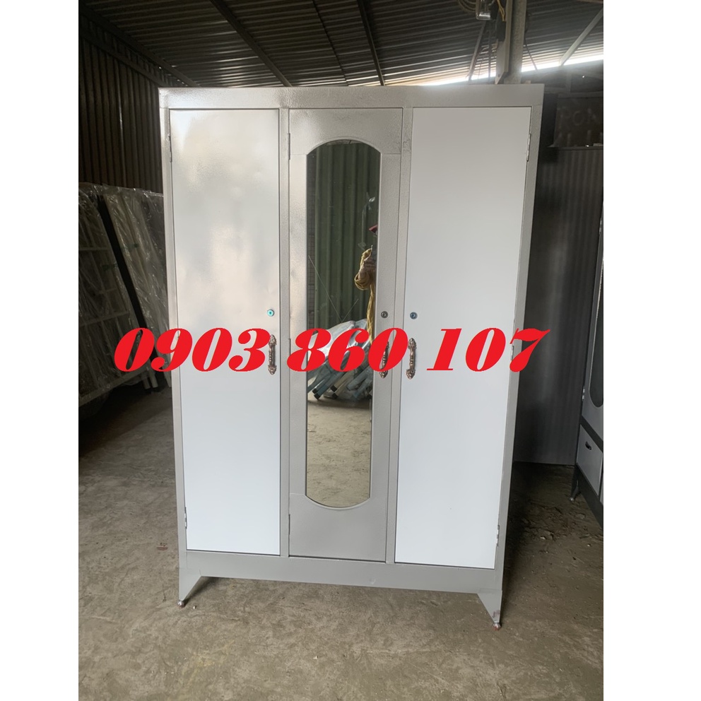 Tủ sắt 3 cánh đựng áo quần dày dặn cao 1m8 ngang 1m2 nhiều màu sắc