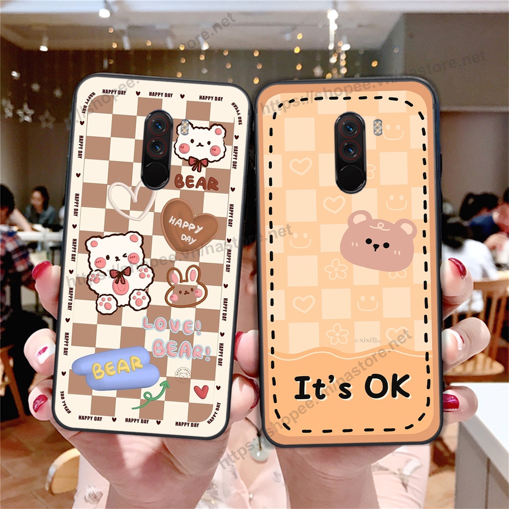 Ốp lưng Xiaomi Pocophone F1 trái tim gấu bo viền thể thao đẹp giá rẻ