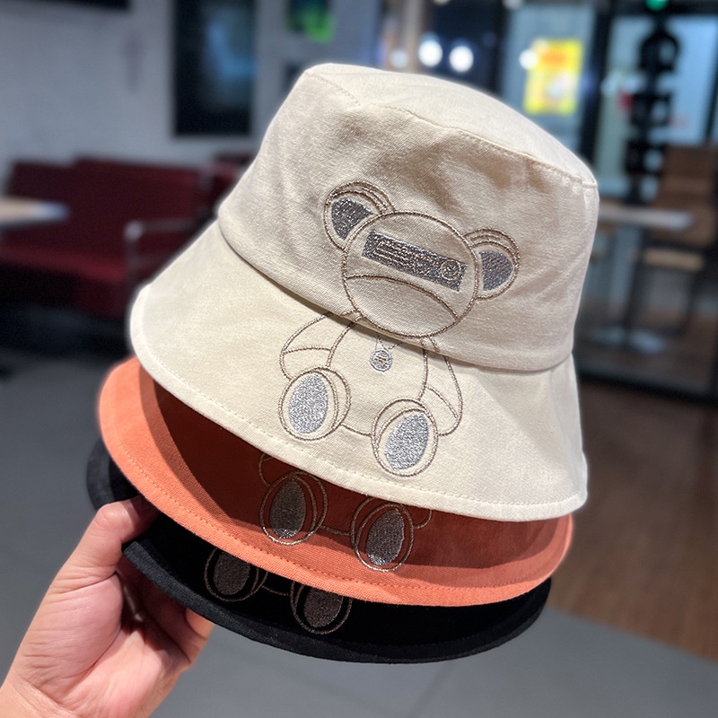 Nón Bucket Thêu Họa Tiết Gấu Hoạt Hình Phong Cách Hàn Quốc Thời Trang Xuân Hè
