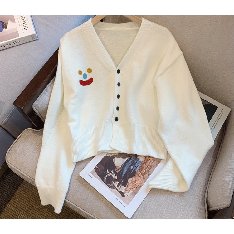 622267#Áo Khoác Cardigan Dệt Kim Mềm Cổ Chữ v Màu Trắng Thời Trang Mùa Thu 2022