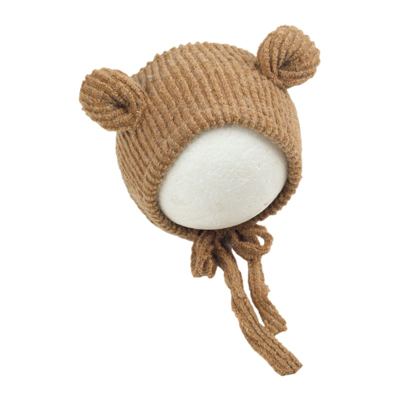 Mũ Beanie Đan Len Điều Chỉnh Được Gắn Tai Dễ Thương Cho Bé Sơ Sinh