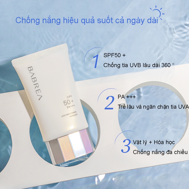 BABREA Kem Chống Nắng SPF50+ Chống Tia uv 50ml Dưỡng Ẩm Che Khuyết Điểm Cho Da Mặt