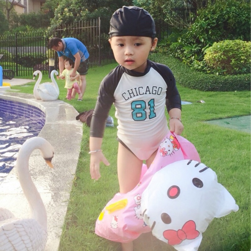 Đồ bơi bé gái một mảnh dài tay chống nắng [Kèm Mũ] Áo bơi số 81 cho bé gái