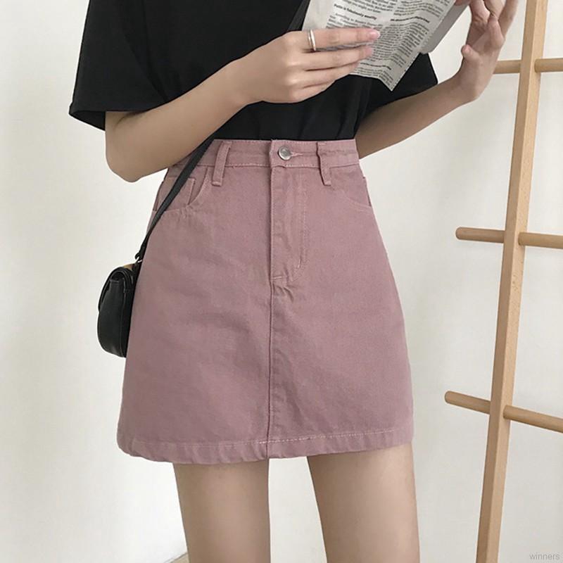 Chân Váy Denim Chữ A Lưng Cao Màu Trơn Thời Trang Cho Nữ | BigBuy360 - bigbuy360.vn