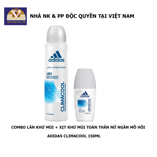 COMBO Lăn Khử Mùi Nữ + Xịt Khử Mùi Toàn Thân Nữ Ngăn Mồ Hôi Adidas Climacool