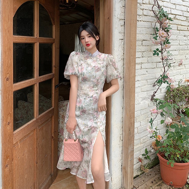 Đầm cổ tàu đuôi cá hoa to 3959