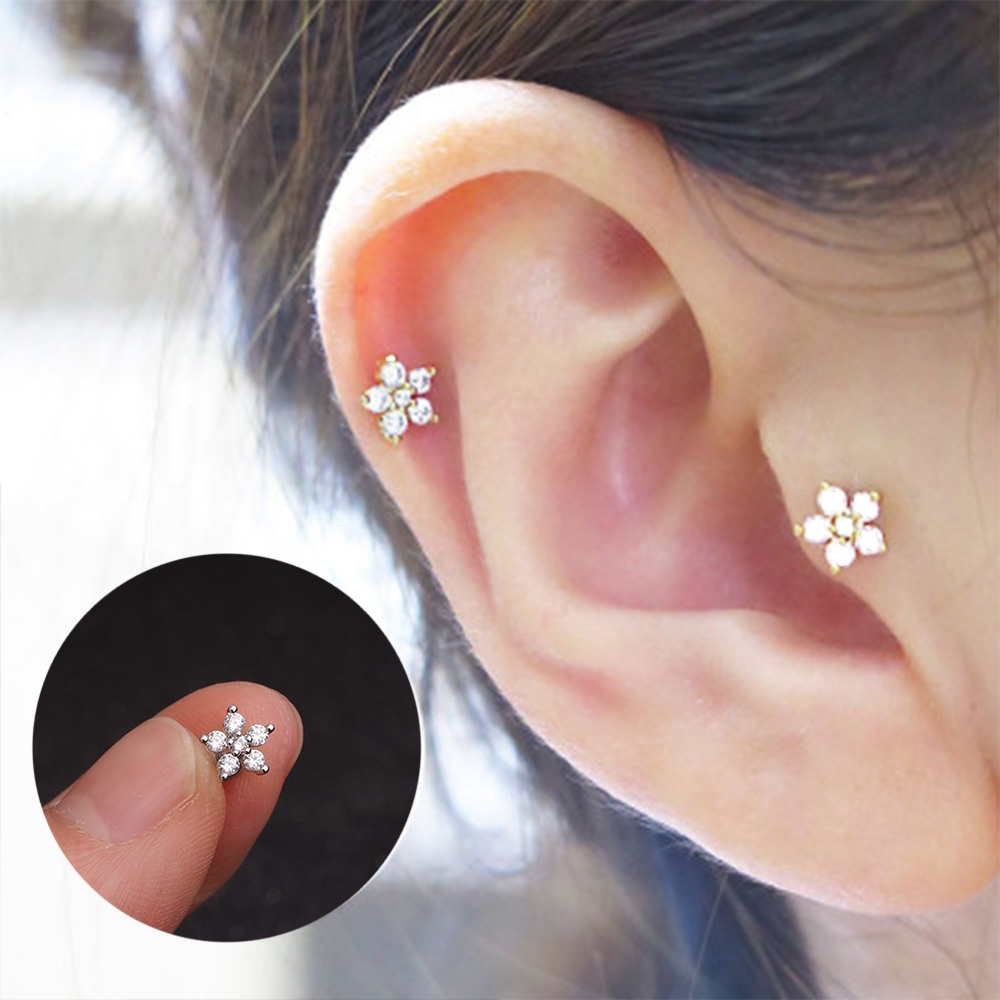 Hoa Tai Hình Bán Nguyệt Đính Đá Zircon Bằng Thép Không Gỉ