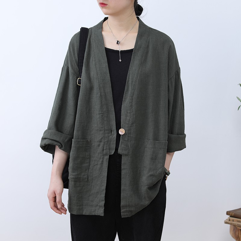 Áo cardigan linen dáng dài, thời trang phong cách Nhật Bản