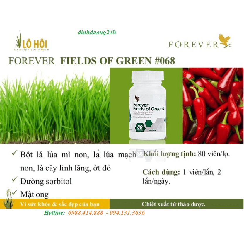 Viên rau xanh Forever Fields of Greens® 068 flp |Tốt cho người táo bón, dạ dày, đại tràng- Làm đẹp da