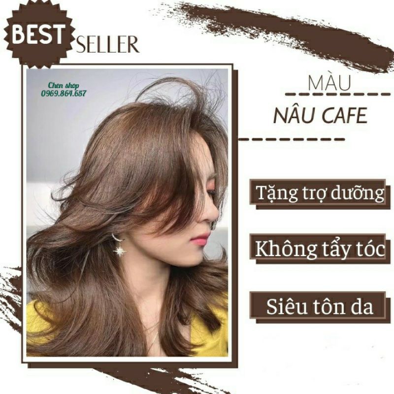 Thuốc nhuộm tóc Cafe trầm siêu tôn da, tặng kèm trợ nhuộm và phục hồi