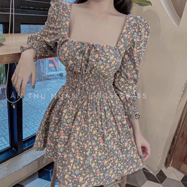 Đầm hoa lụa nhí vintage bo eo siêu xinh form dáng y hình Bảng màu thật ảnh cuối
