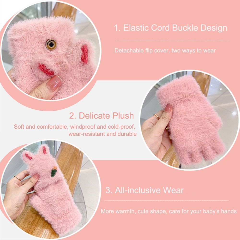 Găng tay hở ngón lông xù mềm mại ấm áp nhiều màu sắc cho bé