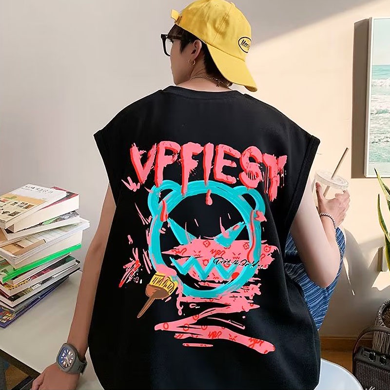 Áo Thun Cotton Sát Nách In Họa Tiết Graffiti Thời Trang Phong Cách Harajuku Cho Nam Và Nữ Size M-5XL