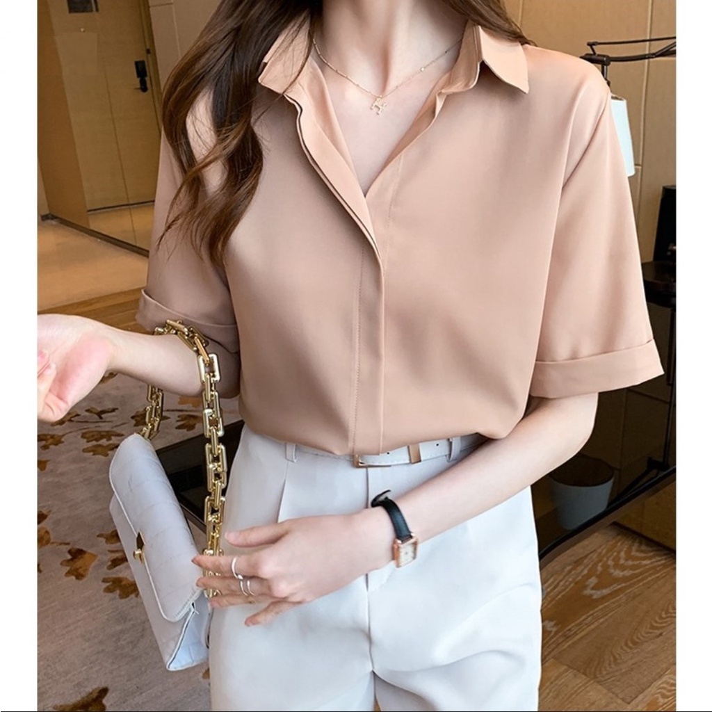 Áo sơ mi nữ công sở ngắn tay kiểu hàn quốc cao cấp,from rộng,vải chất lượng đẹp mát- FITU