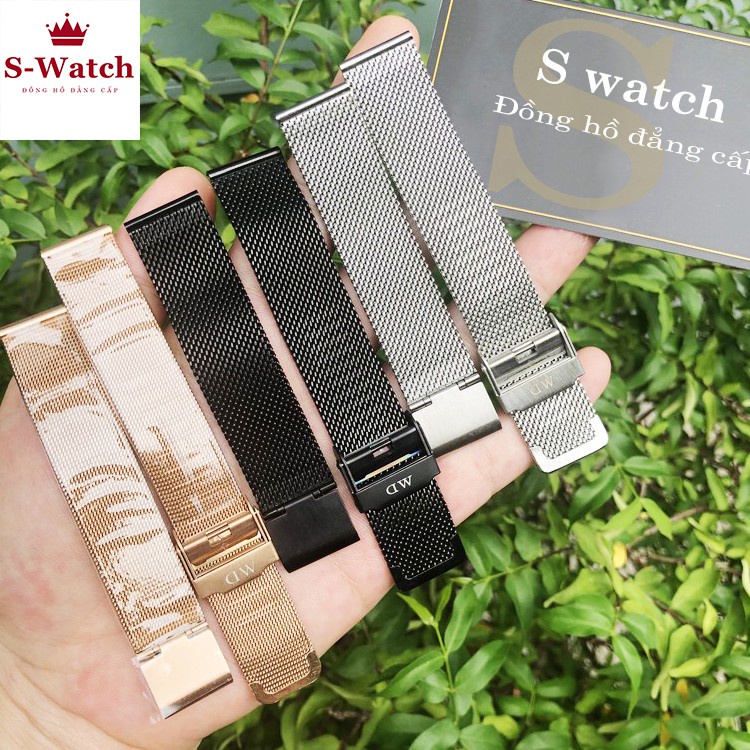 Dây đồng hồ lưới thép Dw không gỉ cao cấp size 12,14,16,18,20,22mm