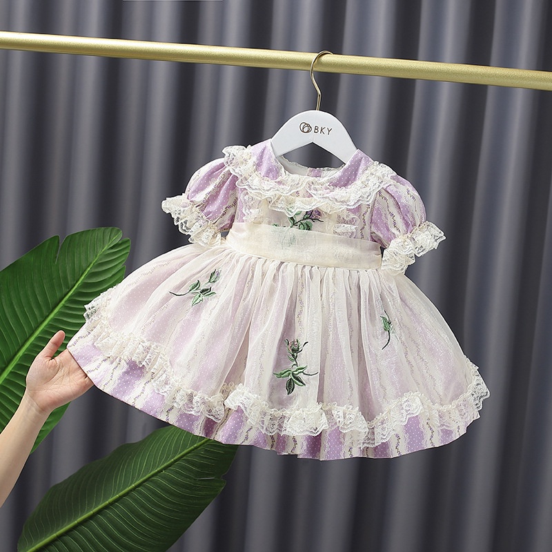 Đầm Công Chúa Lolita Dáng Chữ A Màu Tím Thời Trang Mùa Hè Cho Bé Gái E22223