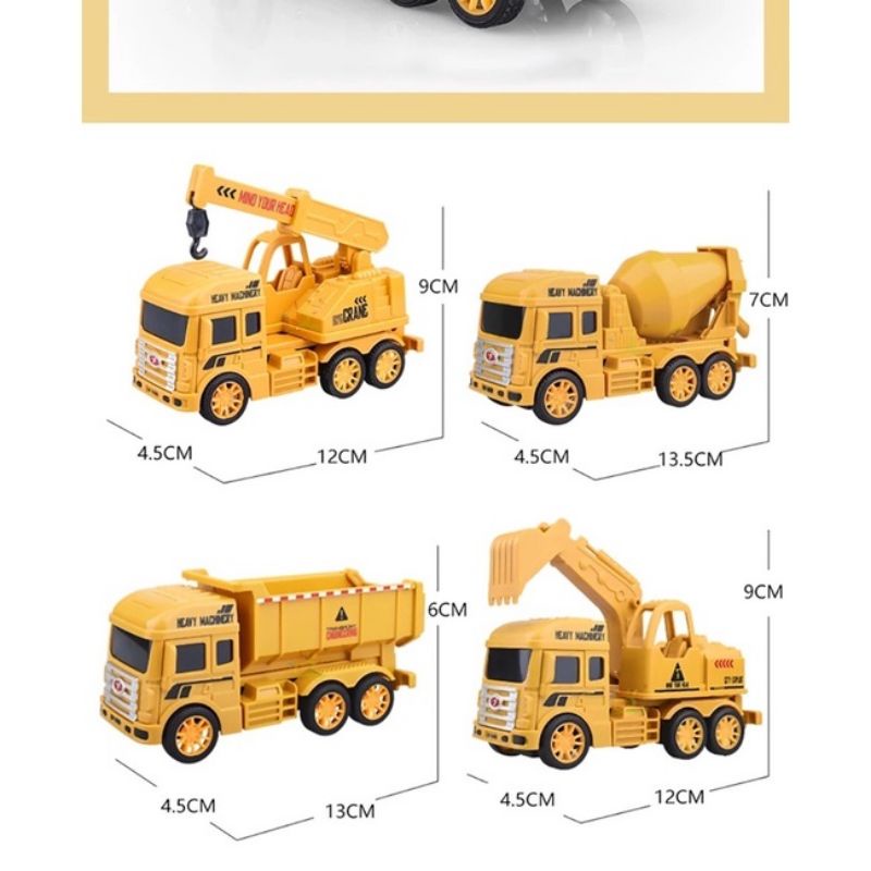 Set 4 xe ô tô ( xe công trình) chạy đà cho bé