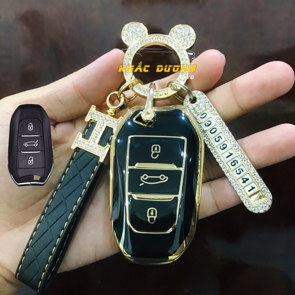 Ốp chìa khoá Peugeot 2008 3008 5008 TPU đính đá nhân tạo cao cấp sang trọng