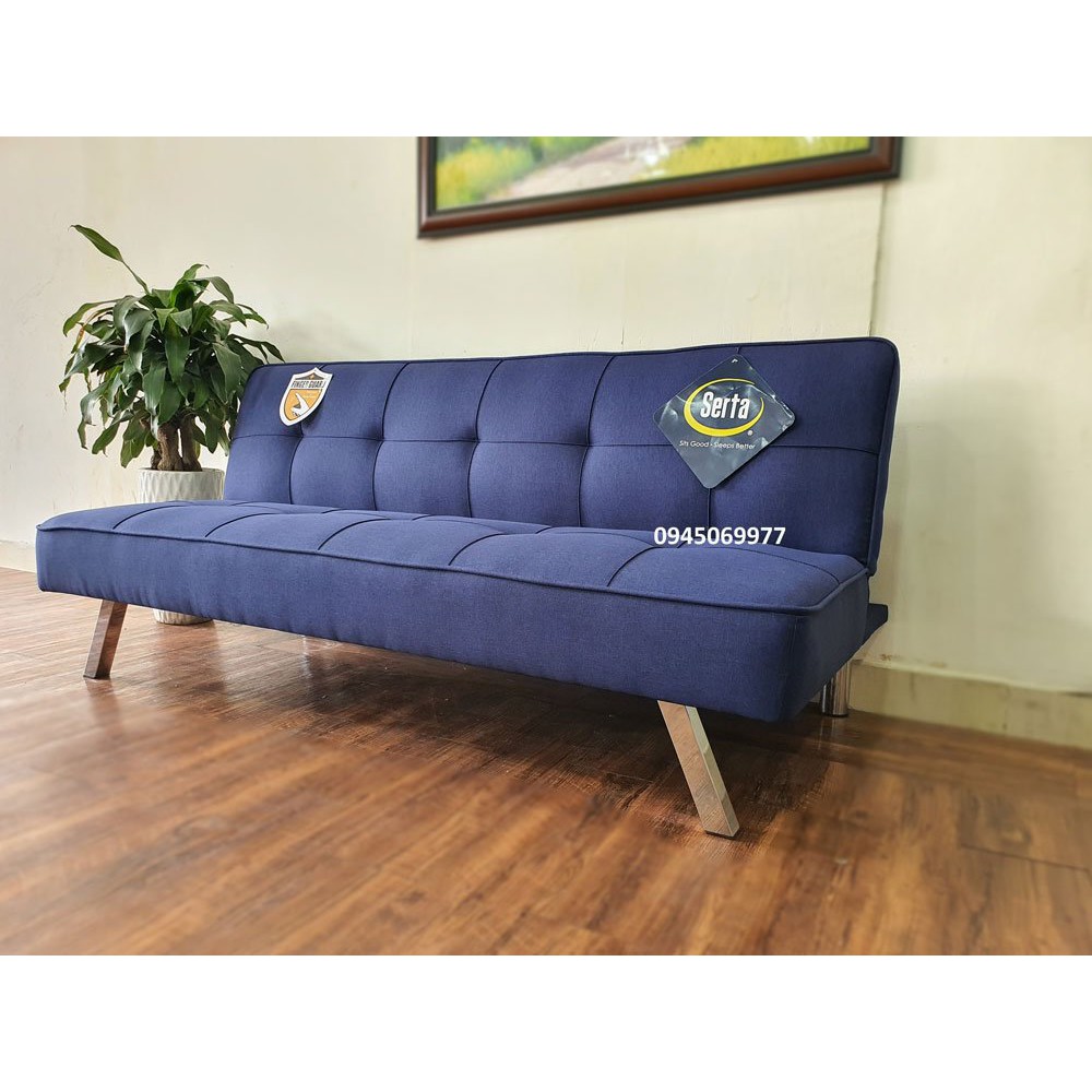 Bộ sofa bed kèm 2 ghế đôn con, Vải bố mịn, Màu xanh navy (Gía gồm 1 ghế dài và 2 ghế con)