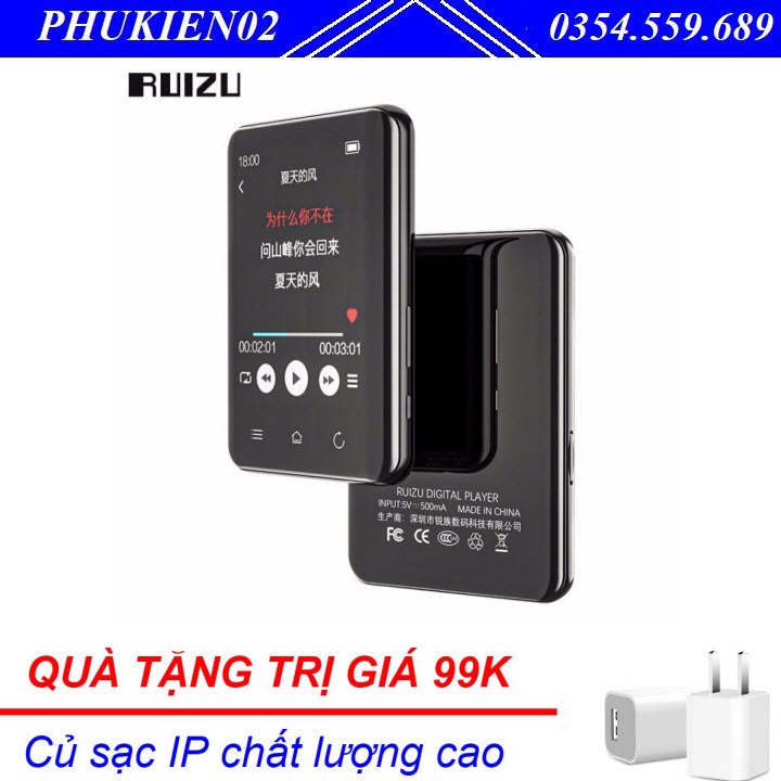 (Quà tặng 99k) Máy Nghe Nhạc MP3 Màn Hình Cảm Ứng Bluetooth Ruizu D66 Bộ Nhớ Trong 16GB - Hàng Chính Hãng