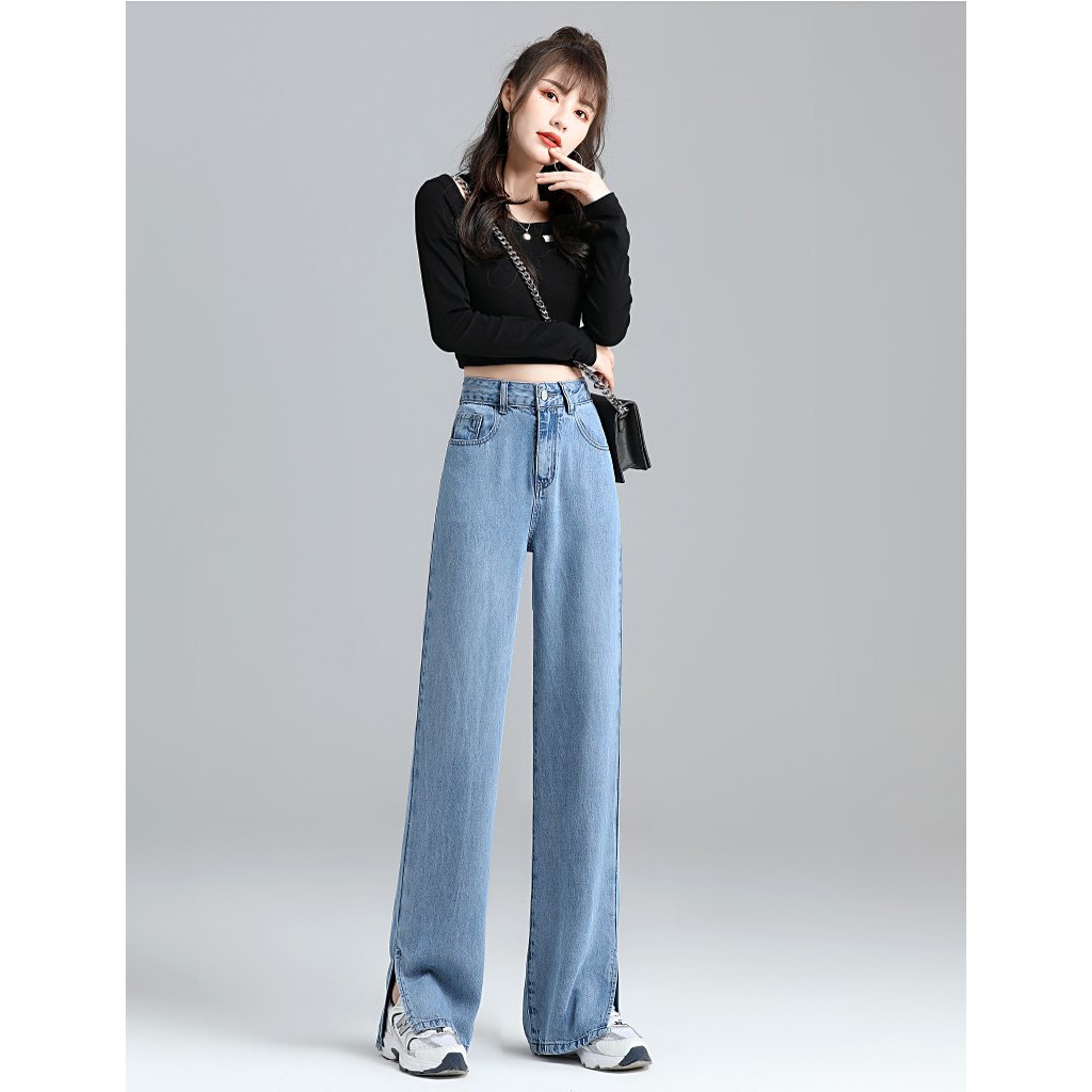 [ Ý TRỜI ] QUẦN JEAN ỐNG RỘNG NỮ XẺ LAI HÔNG MÀU XANH NHẠT CAO CẤP HADI ĐỦ SIZE S, M, L LAI CUỐN CÁ TÍNH, THỜI THƯỢNG