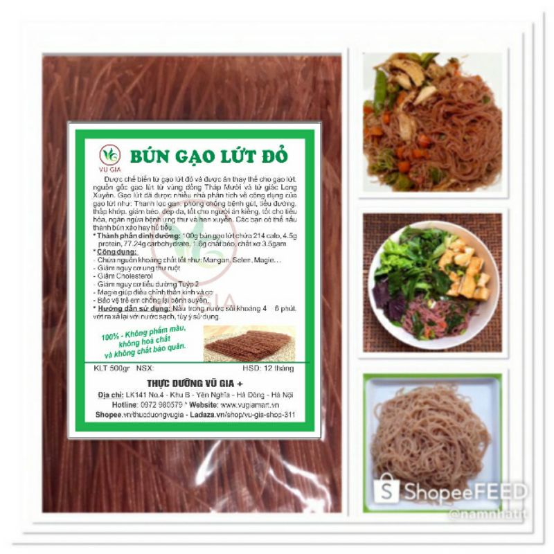 BÚN gạo lứt đỏ Vũ Gia gói 500g