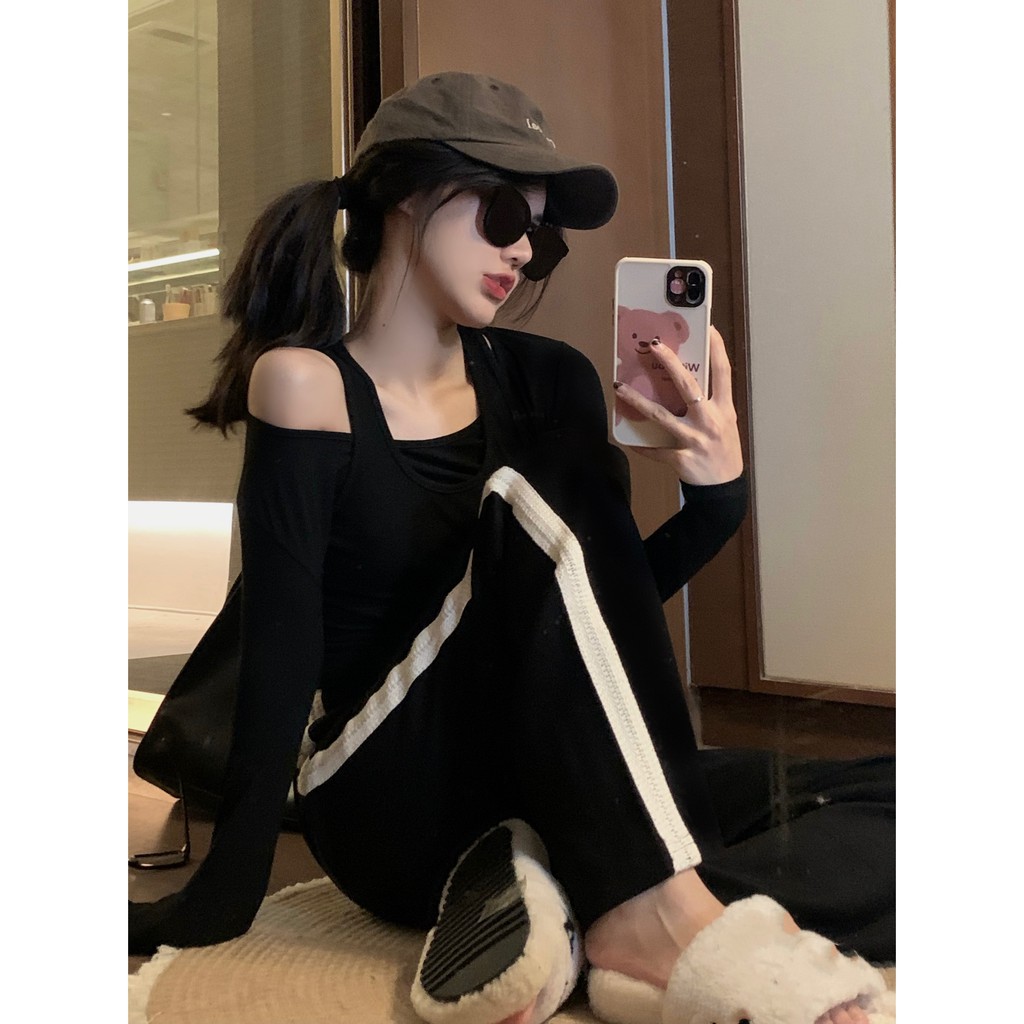 Quần thể thao lưng cao ống rộng thời trang