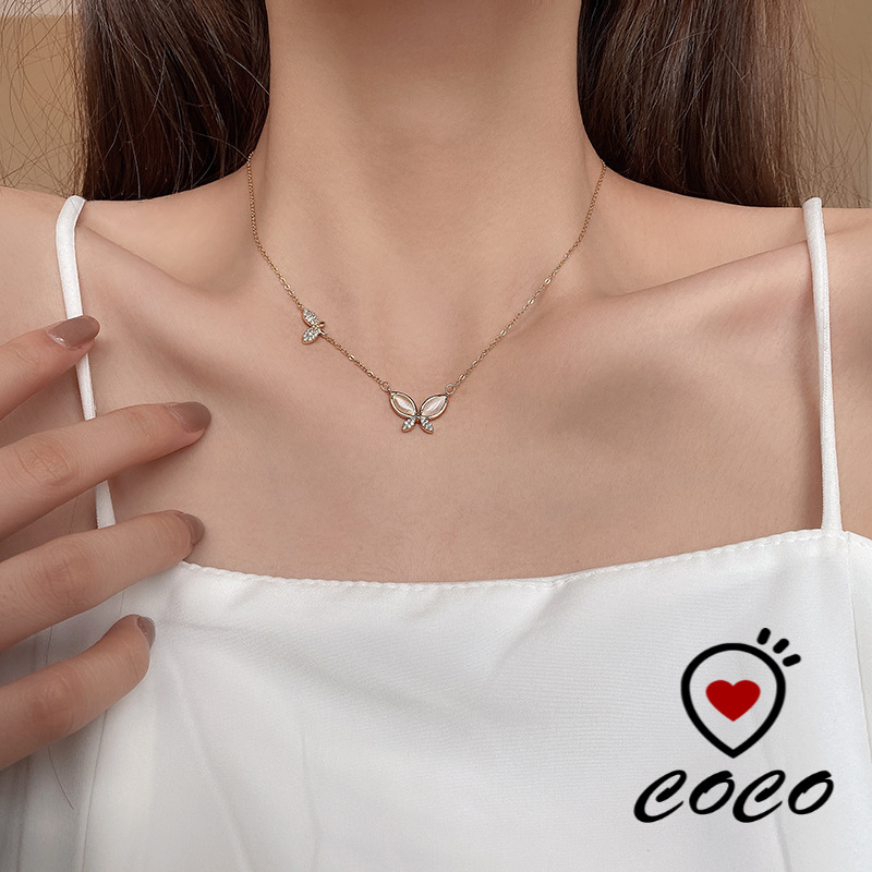 Vòng Cổ Mặt Bướm Đính Đá Opal Sang Trọng Độc Đáo Cho Nữ