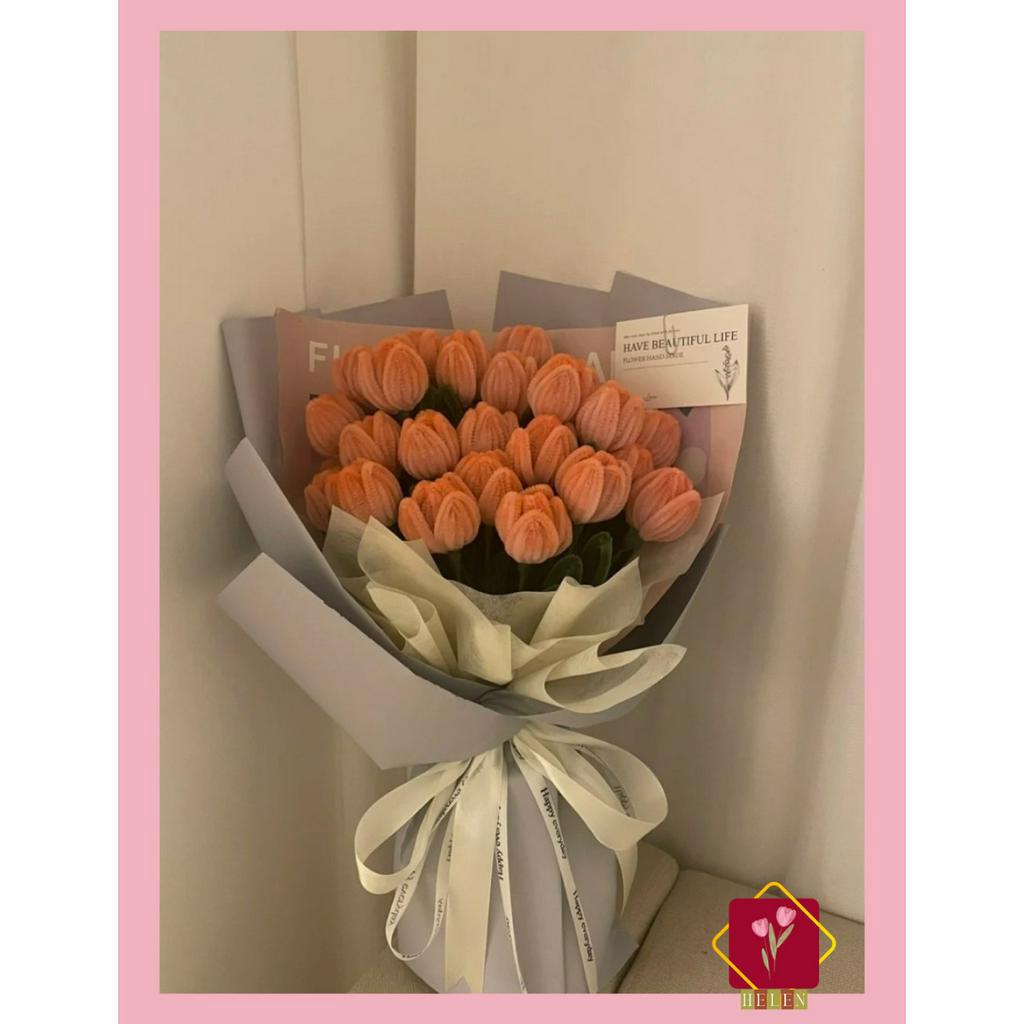 Set Nguyên Liệu Tự Làm Bó Hoa Tulip 24 Bông Làm Quà Sinh Nhật, Lưu Niệm Ý Nghĩa.