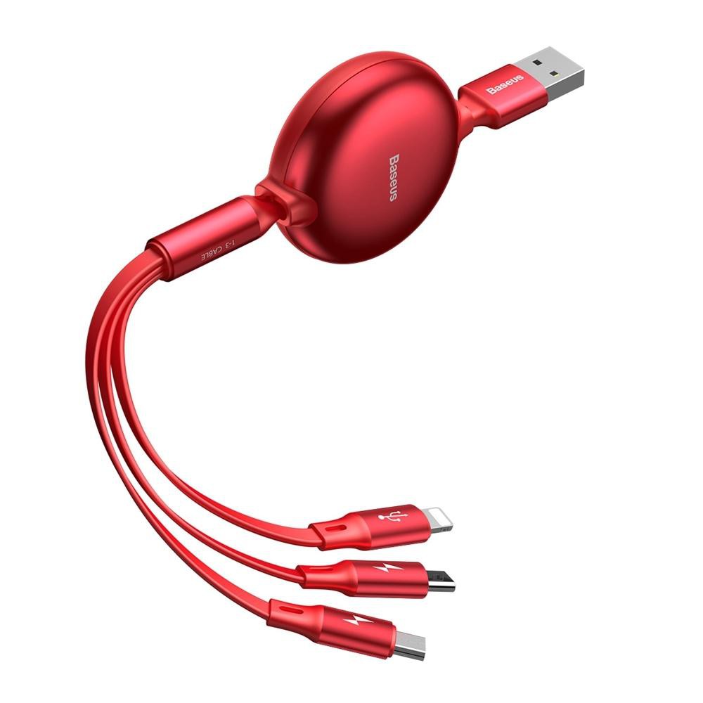 CHÍNH HÃNG_Cáp sạc dây rút Baseus Little Octopus LV391 tích hợp 3 đầu Type C / Micro USB/ Lightning 3.5A 1.2M