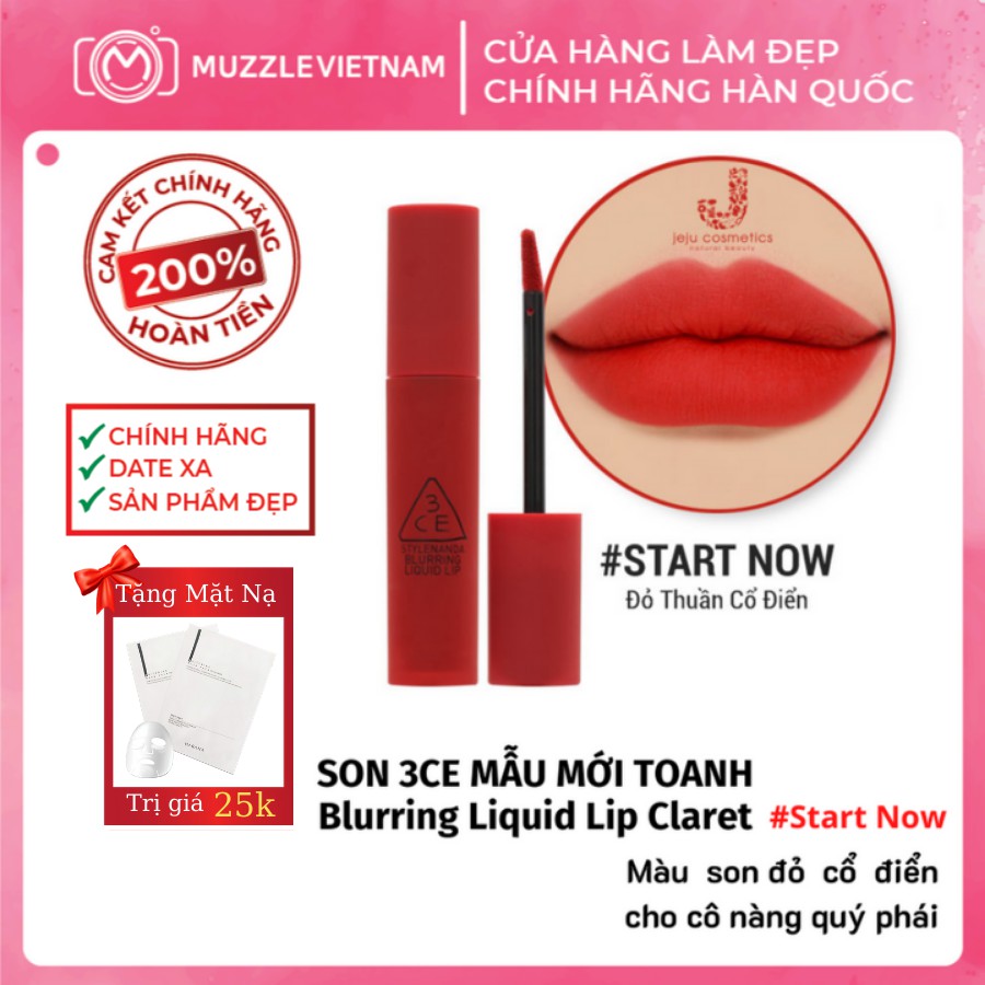 Son 3CE Blurring Liquid Lip Start Now – Màu Đỏ Cổ Điển (Mẫu Mới Hot Nhất)