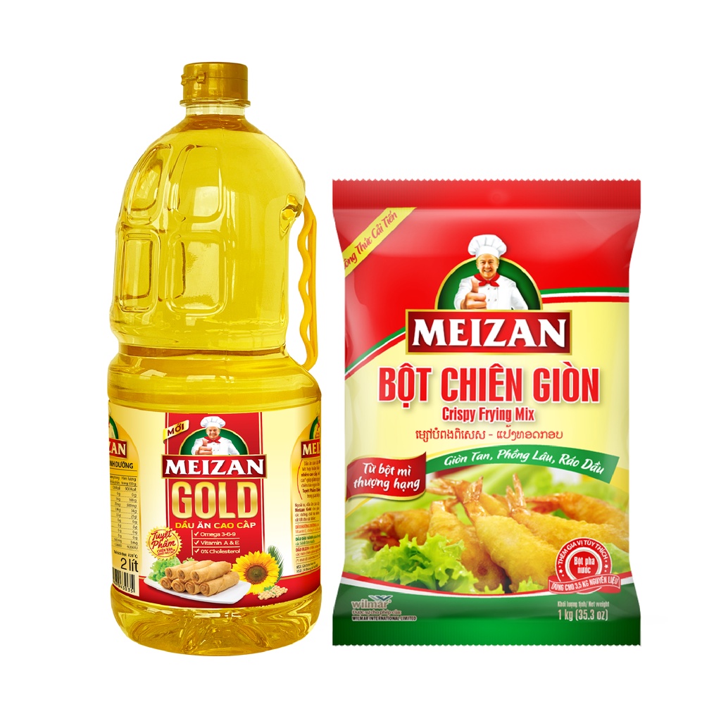 Combo 1 chai Dầu Meizan Gold 2L và 1 gói bột chiên giòn Meizan 1kg