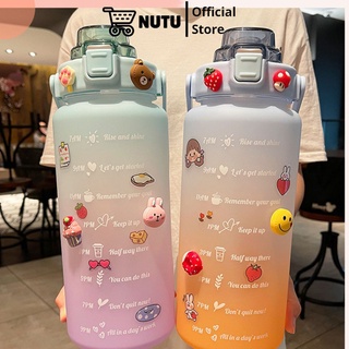 Bình Đựng Nước 2L Dễ Thương Có Vạch Báo Giờ Uống Nước Tặng Kèm Sticker