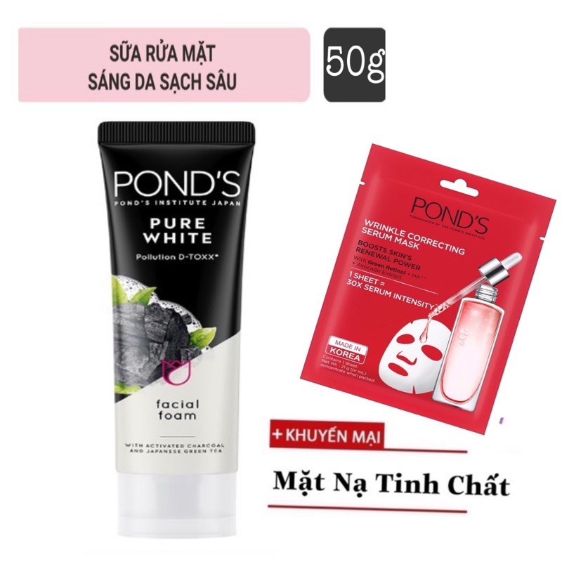 Sữa rửa mặt Pond's Pure White đen 50g Tặng Mặt Nạ Tinh Chất