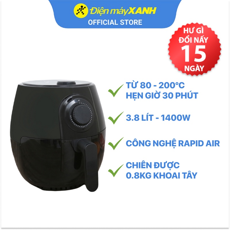 [Mã ELHADEV giảm 4% đơn 300K] Nồi chiên không dầu Mishio MK-01 3.8 lít công suất 1400W - Hàng chính hãng BH 24 tháng