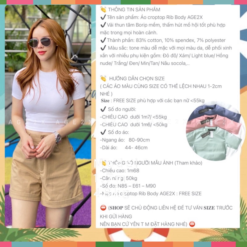 🆘Áo croptop nữ tay lỡ, ôm body, chính hãng AGE2X, chất thun borib cotton siêu co giãn, mềm mại, thấm hút chuẩn hàng VNX