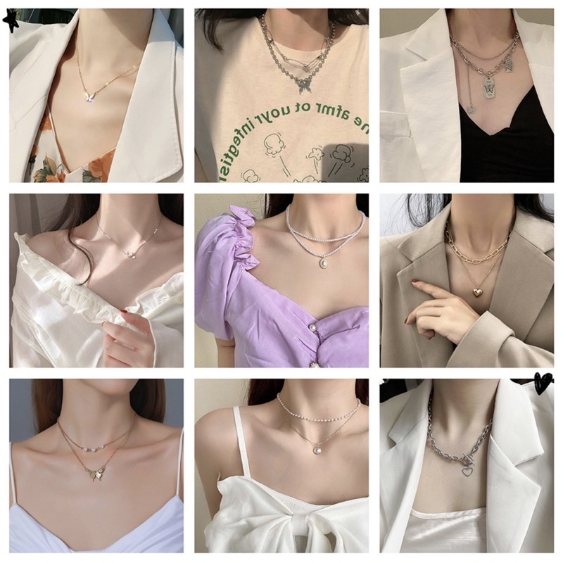 Dây chuyền hợp kim nhiều sợi mặt bươm bướm sành điệu phong cách Hàn Quốc cho nữ
