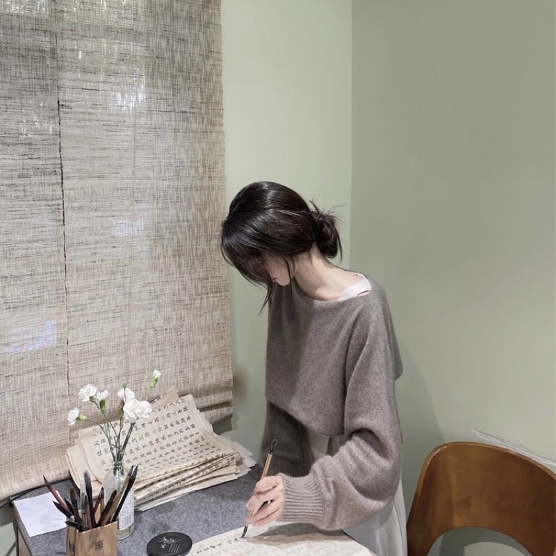 SET ÁO LEN CÁNH DƠI TRỄ VAI CROPTOP MIX VÁY DÀI PHONG CÁCH TIỂU THƯ HÀN QUỐC ULZZANG