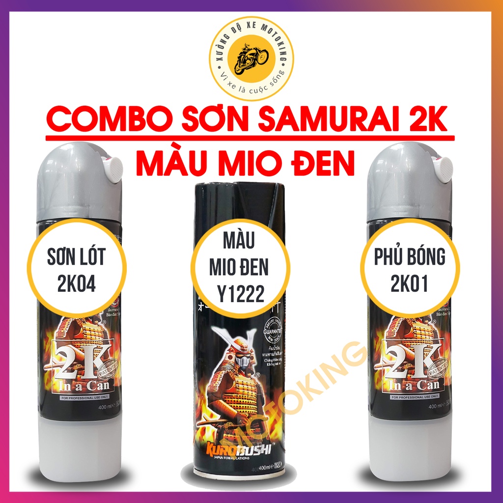 Combo Sơn Samurai màu đen Mio Y1222 loại 2K chuẩn quy trình độ bền 5 năm gồm 2K04 - Y1222 -2k01