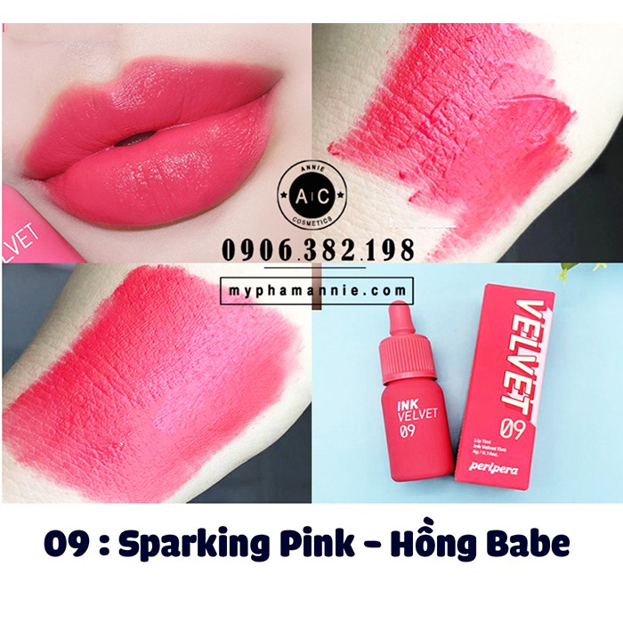 Son kem lì Peripera Ink Velvet Tint 2019 màu 09 Sparking Pink – Hồng Baby