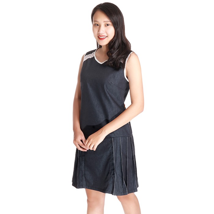 Váy bò nữ B7007 thương hiệu NARSIS màu xanh đen phối ren