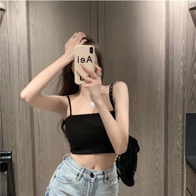 Áo hai dây Renee áo croptop nữ sợi bún to có mút dáng lửng vải cotton co giãn ôm body - FD1
