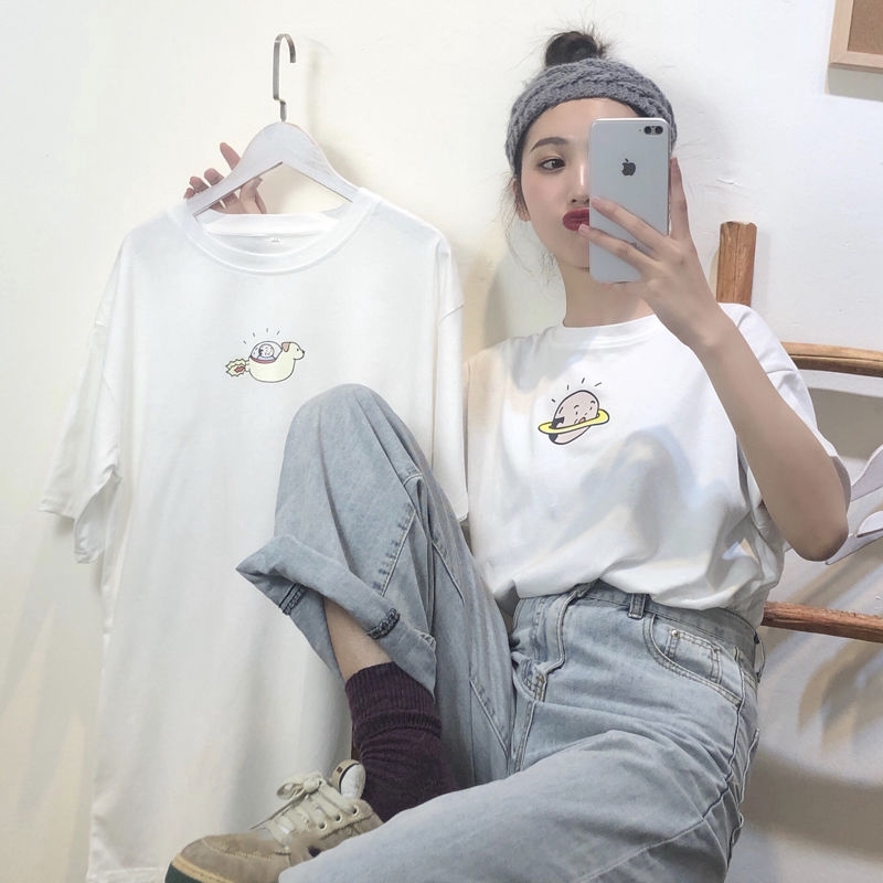 Áo thun in họa tiết hoạt hình phong cách Hàn Quốc 2020 cho phái nữ