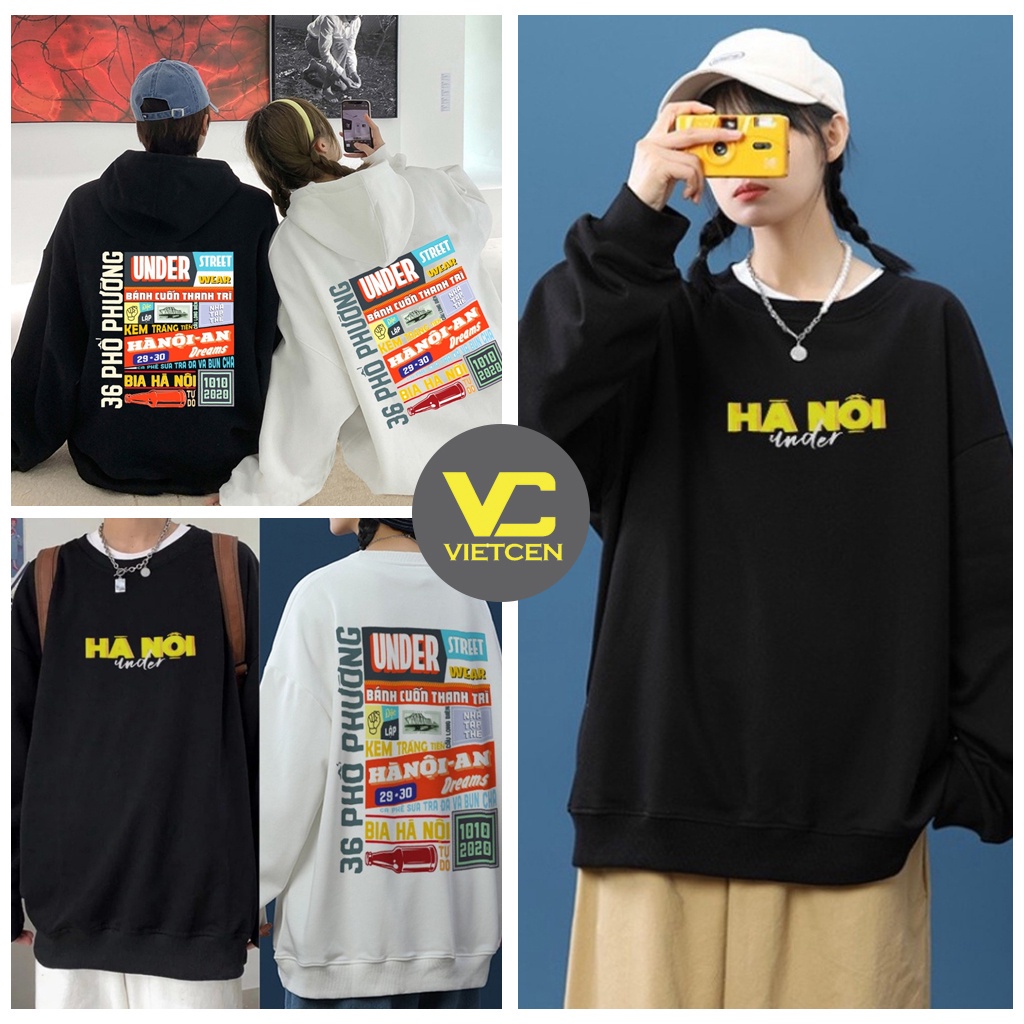 Áo hoodie sweater nỉ bông hà nội unisex form rộng