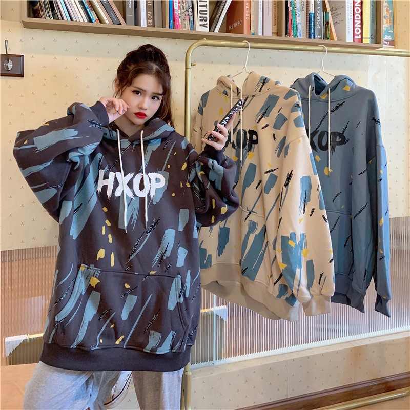 Áo hoodie nữ form rộng dài oversize loang quảng châu nỉ chất đẹp giá rẻ ao thu đông unisex ullzang 2020