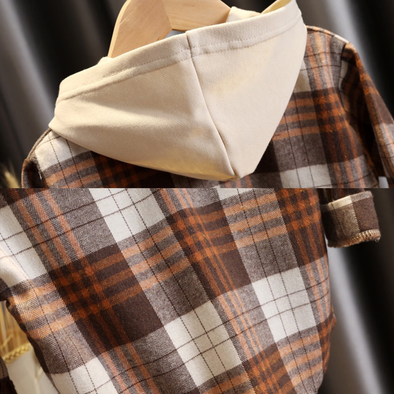 Áo Khoác Có Mũ Họa Tiết Sọc Caro Thời Trang Thu Đông Cho Bé