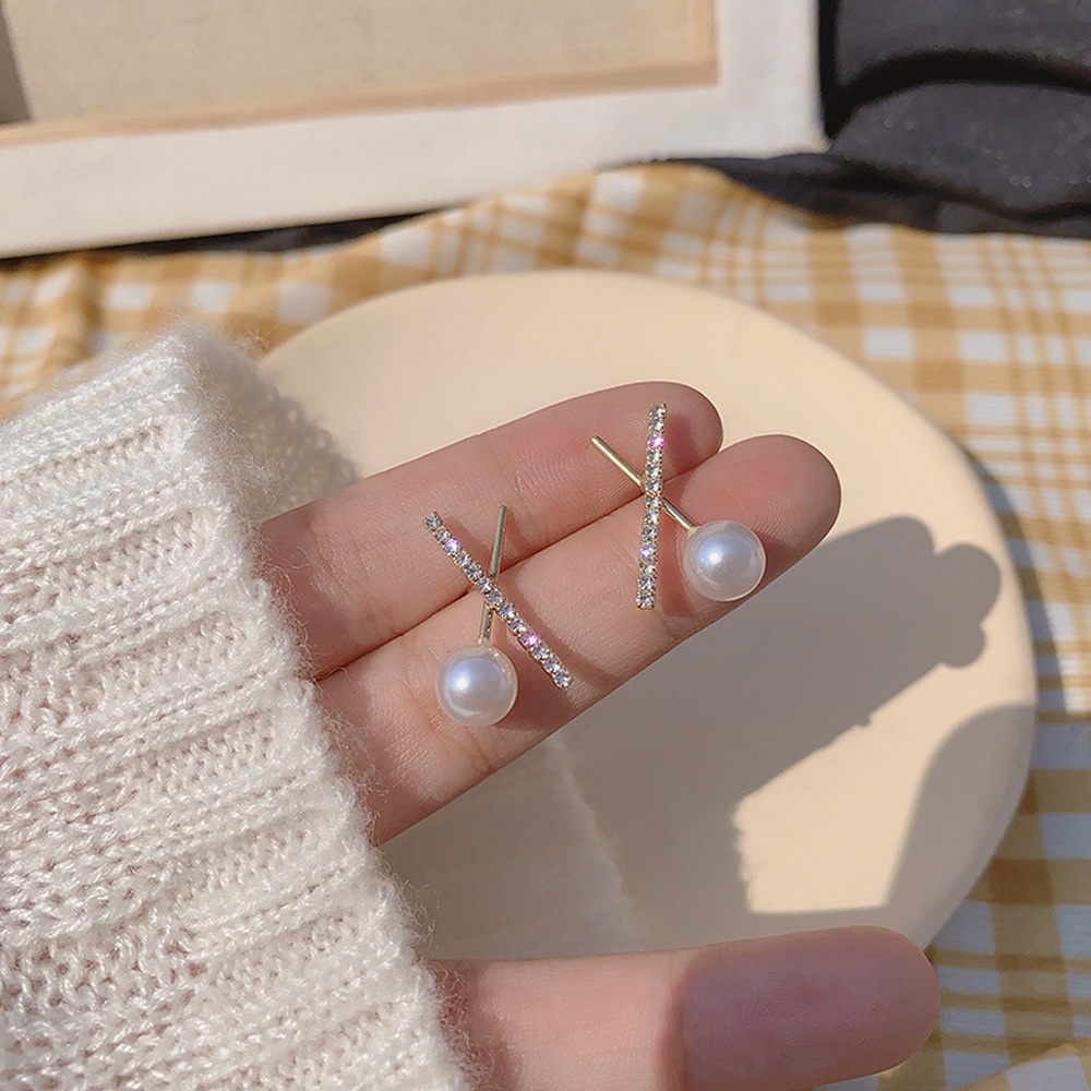 Bông Tai Xỏ Lỗ Màu Bạc Đính Ngọc Trai Đơn Giản Phong Cách Hàn Quốc