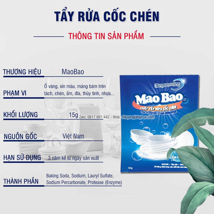 1 Gói Bột Tẩy Rửa Cốc Chén Ố Vàng, Sỉn Màu Lâu Ngày Siêu Mạnh 15g