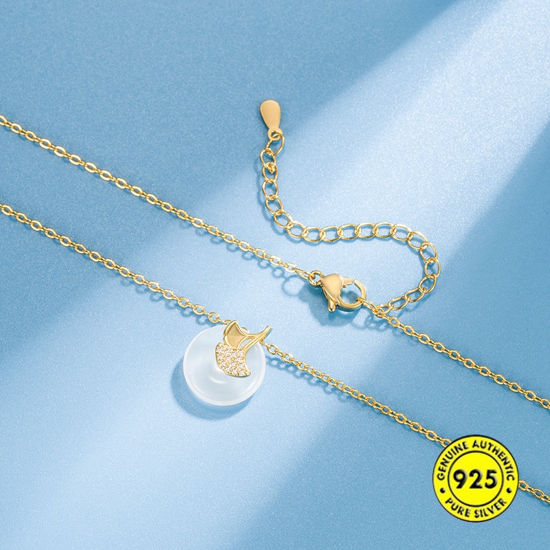 Vòng cổ Mạ Vàng 18K Mặt Hình Lá Đính Hạt Ngọc Bích